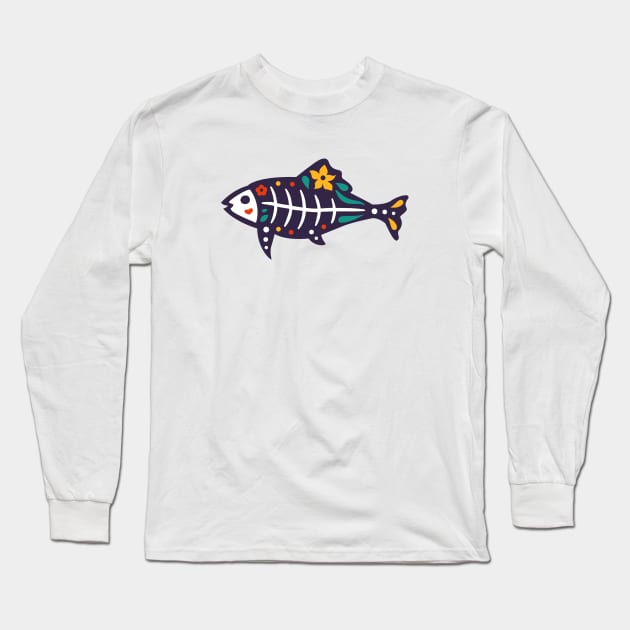 Colorful Day of the Dead Fish | Dia de los Muertos Pescado Long Sleeve T-Shirt by SLAG_Creative